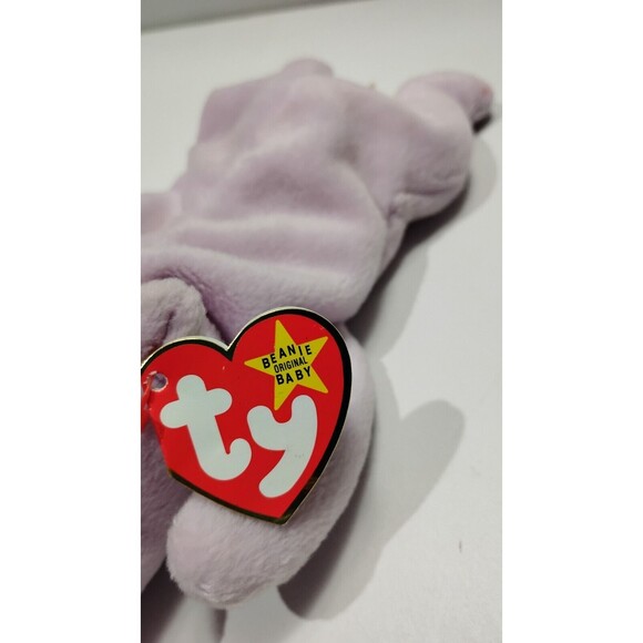 TY Original Beanie Babies 1993 Happy the Hippo 9" Purple Retired with Tags Baby - Picture 6 of 6
